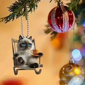 Rocking Chair Hipster Siamese Kitty Cat Shaped Hanging Ornament Pendant